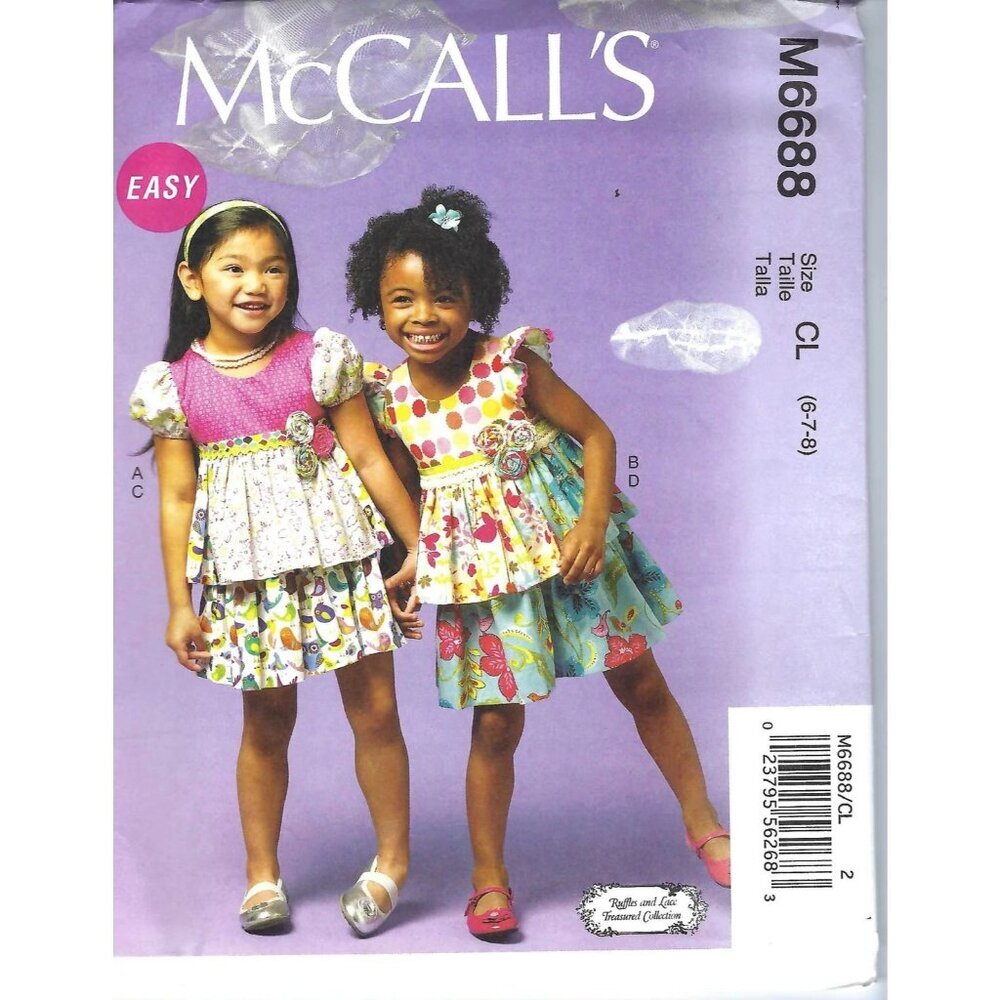 Girls Ruffled Top & Skirt Sewing Pattern McCalls M6688 Size‎ 2-5